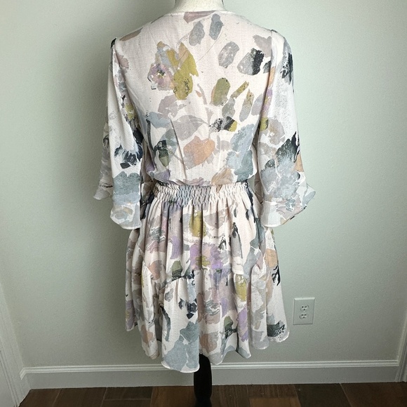 By Together Women's Dusty Rose/Gray Floral Chiffon Mini Dress - Picture 5 of 10